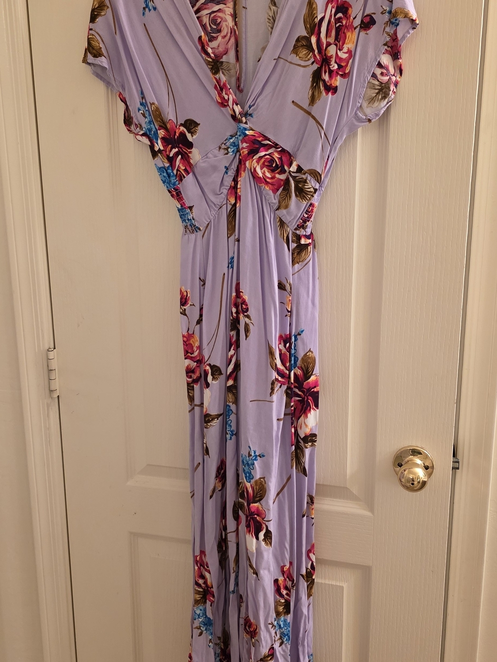 Lavender Floral Maxi Dress with Pink Rose Print
